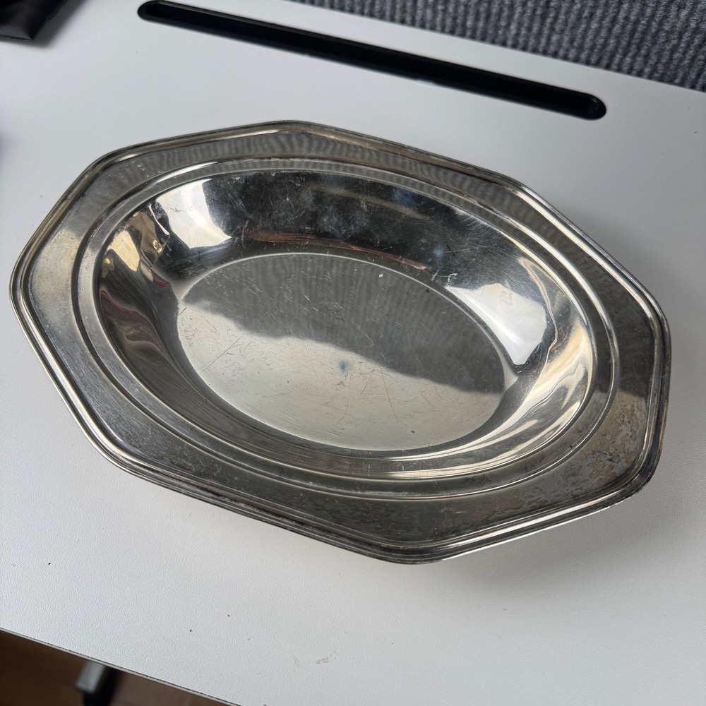 Apollo Bernard Rice's Sons Silver Plated Oval Serving Bowl Octagonal Rim 3944 - Picture 2 of 9